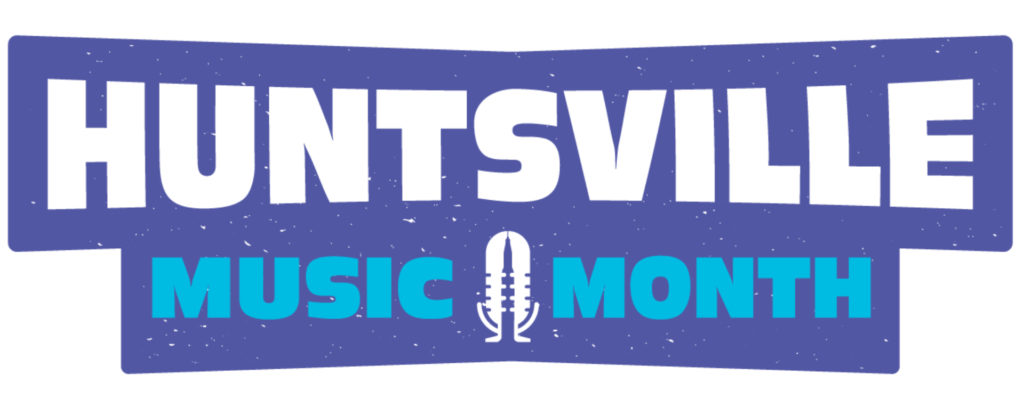 The Huntsville Music Month logo. It has a purple background and lettering that says "Huntsville Music Month."