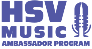 A graphic that says HSV Music Ambassador program with a microphone on the right side.